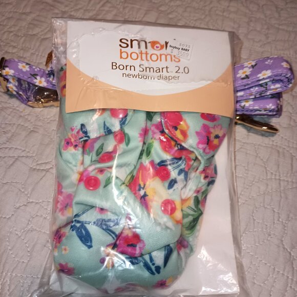 NEW Smart Bottoms Born Smart 2.0 Newborn Cloth Diaper - Aqua Floral - Picture 2 of 5